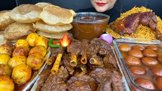 ASMR EATING PURI MUTTON CURRYEGG CURRYCHICKEN BIRYANIGULAB JAMUN [upl. by Stanfield]