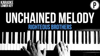 The Righteous Brothers  Unchained Melody Karaoke LOWER KEY Acoustic Piano Cover Lyrics [upl. by Auohp]