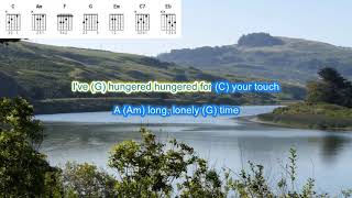 Unchained Melody The Righteous Brothers play along with scrolling guitar chords and lyrics [upl. by Yatnahc]